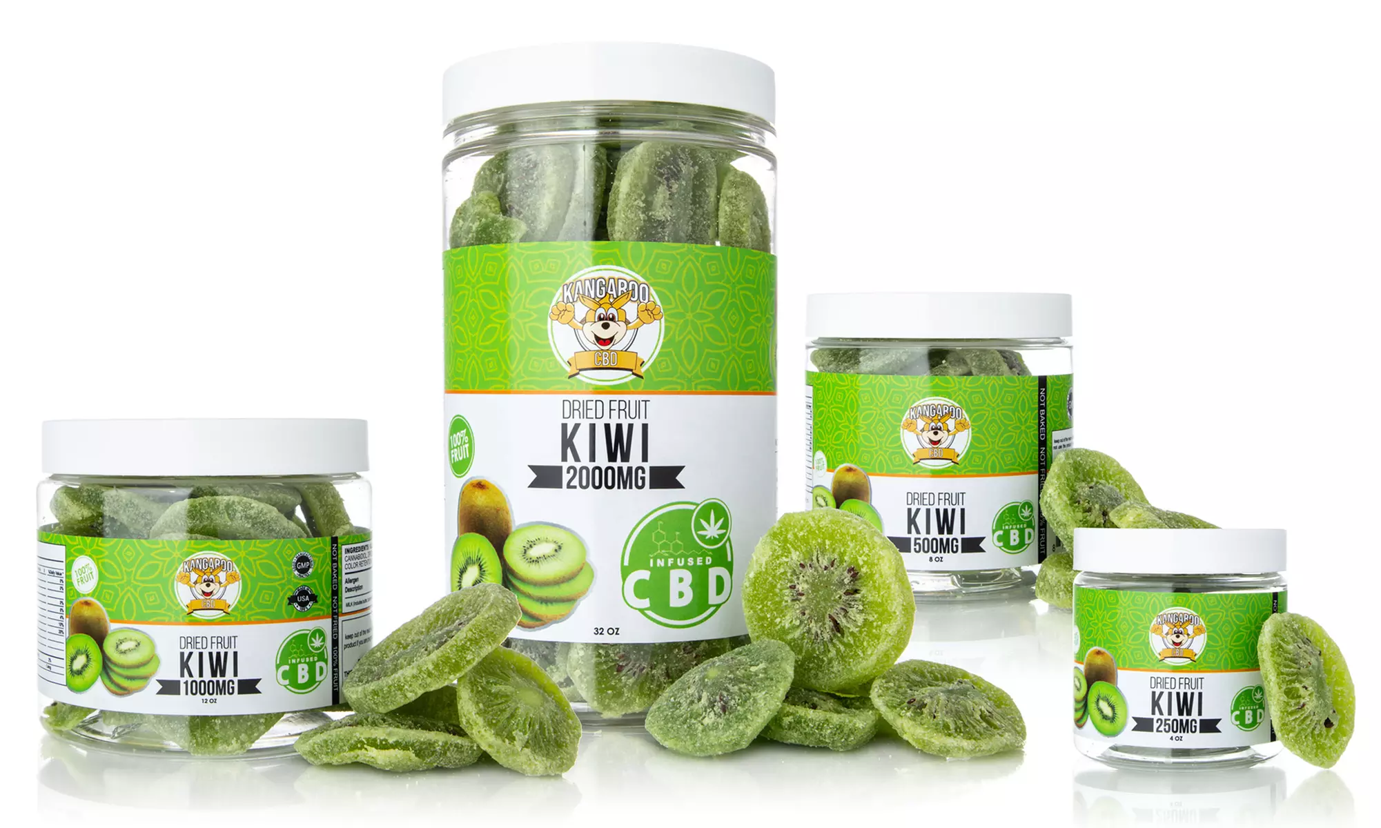 Kangaroo CBD Infused Organic Dried Kiwi Fruit Slices (250mg–2000mg) - Primary Image