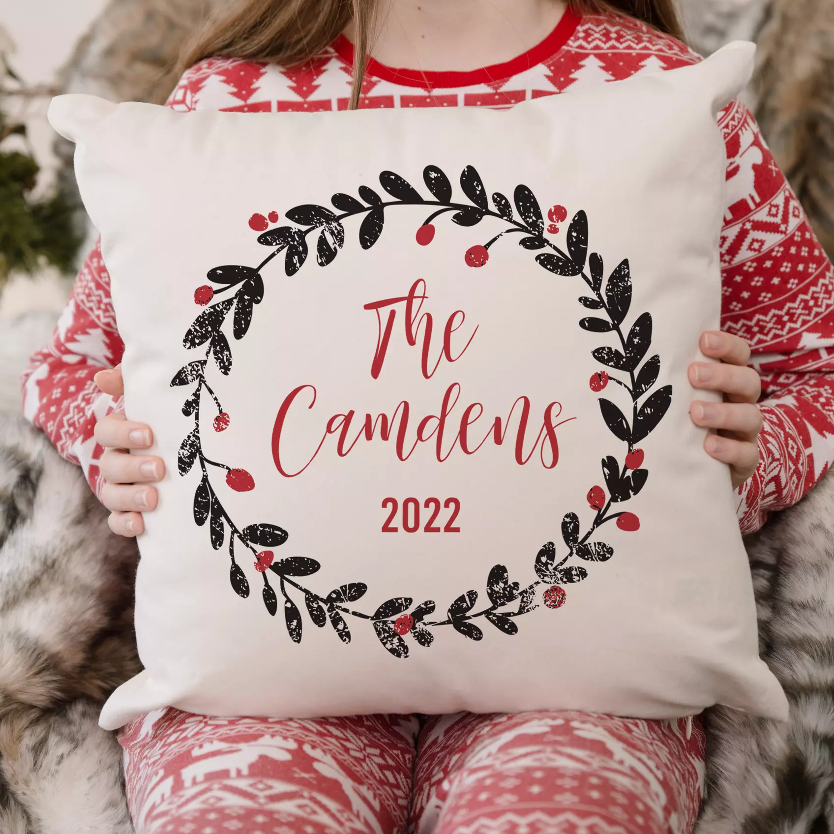One, Two, Three, Five, or 10 Personalized Christmas Throw Pillow Covers from Qualtry (Up to 80% Off) - Primary Image