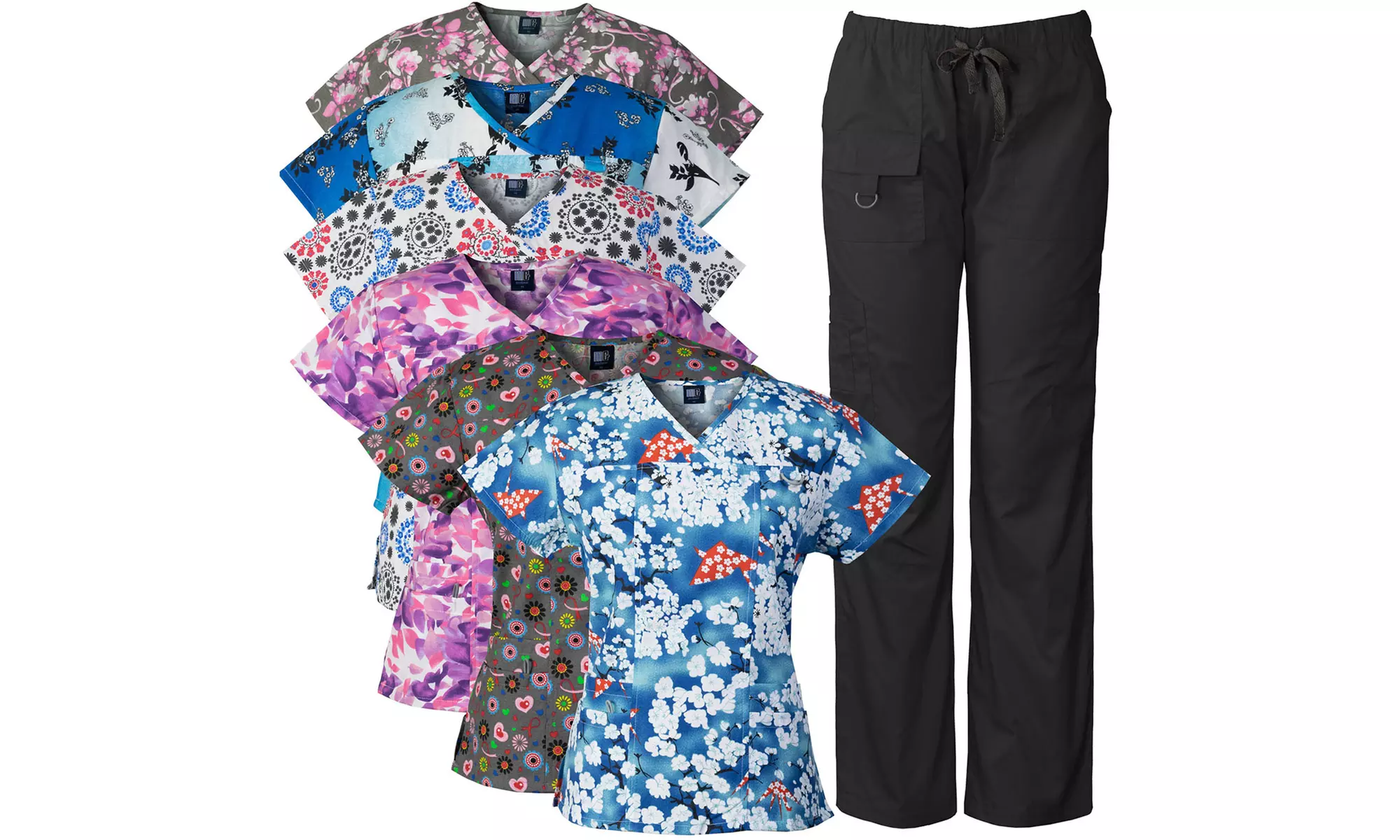 Medgear Women's Printed Top and Multi-Pocket Pant Scrub Sets - Primary Image