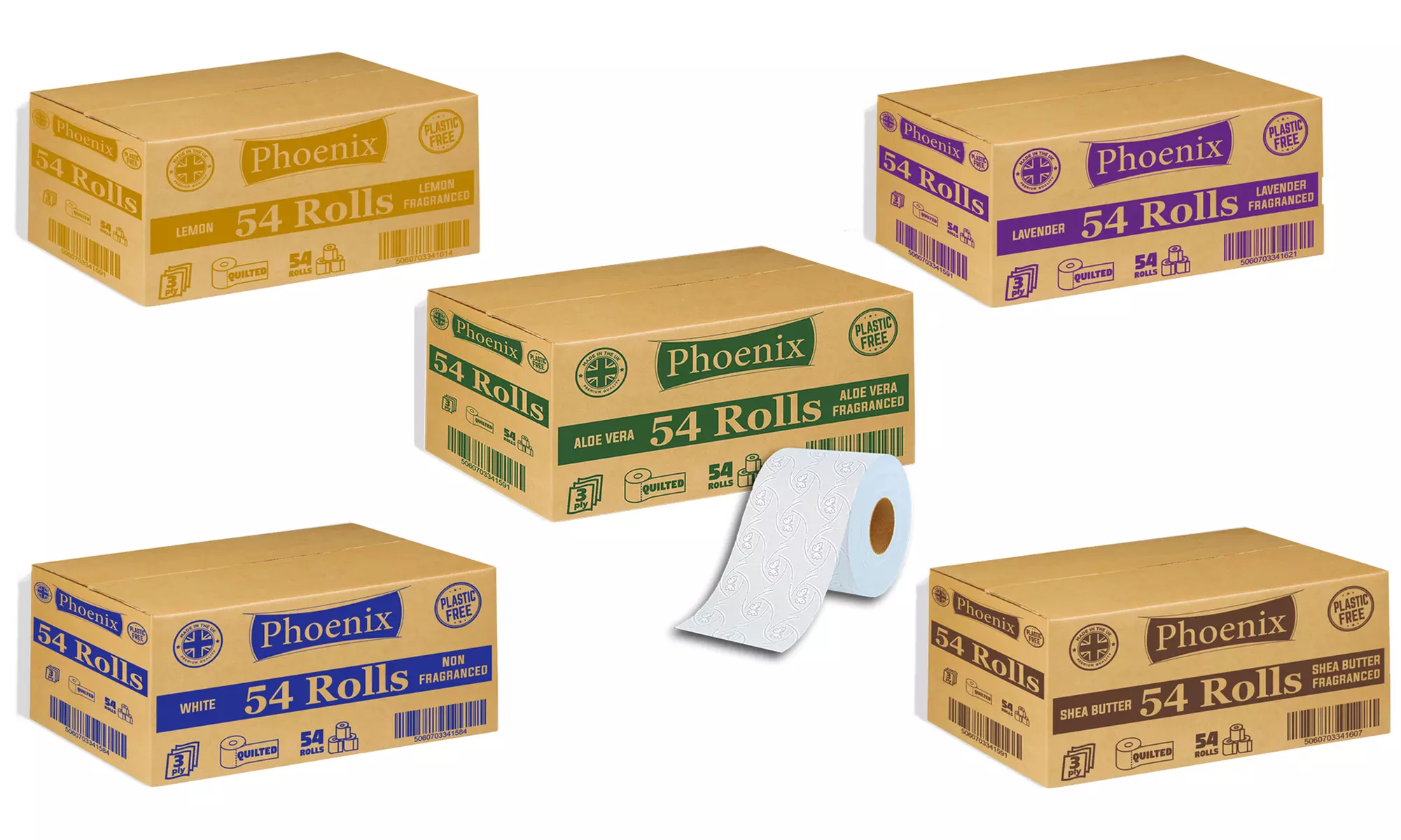 54 Rolls of Phoenix Quilted Three-Ply Toilet Paper in Plastic free Packaging - Primary Image