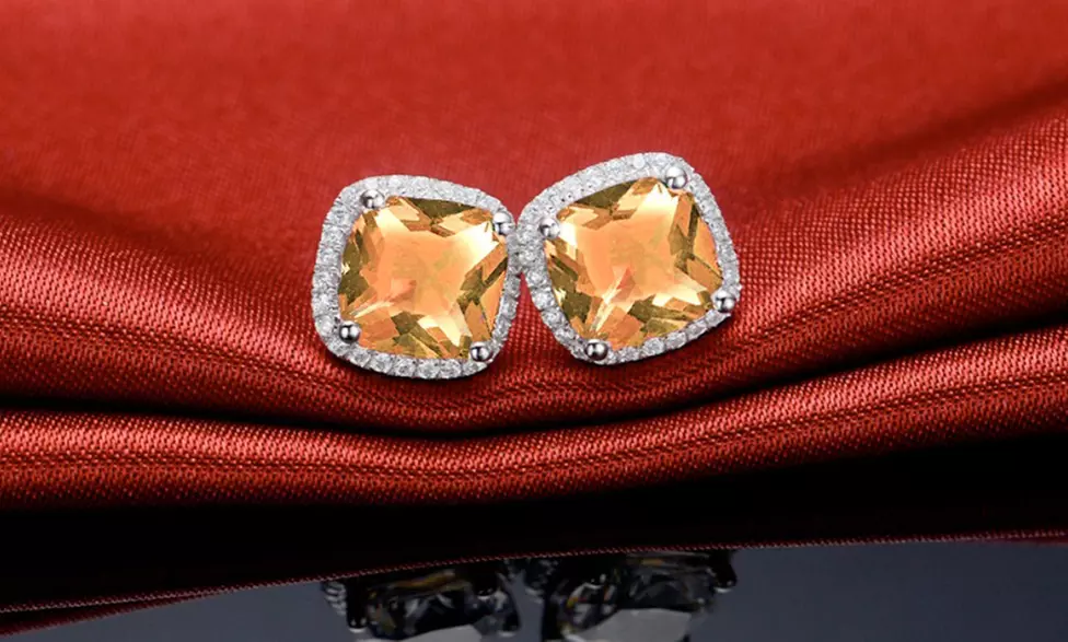 Sterling Silver Cubic Zirconia Cushion Cut Halo Studs