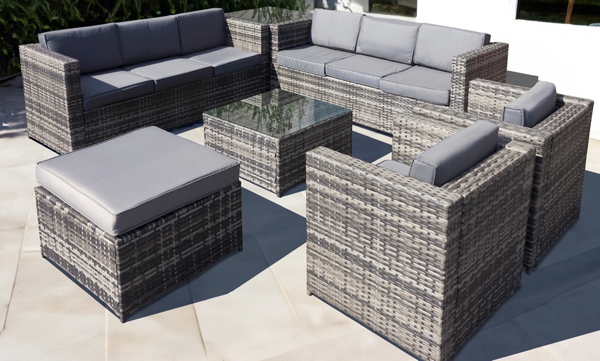 Image 1: Oseasons Malta Rattan Nine Seat U-Shape Set in Walnut Grey
