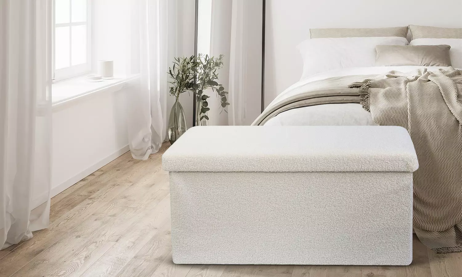 Teddy Boucle Storage Ottoman or Foldable Cube Footstool