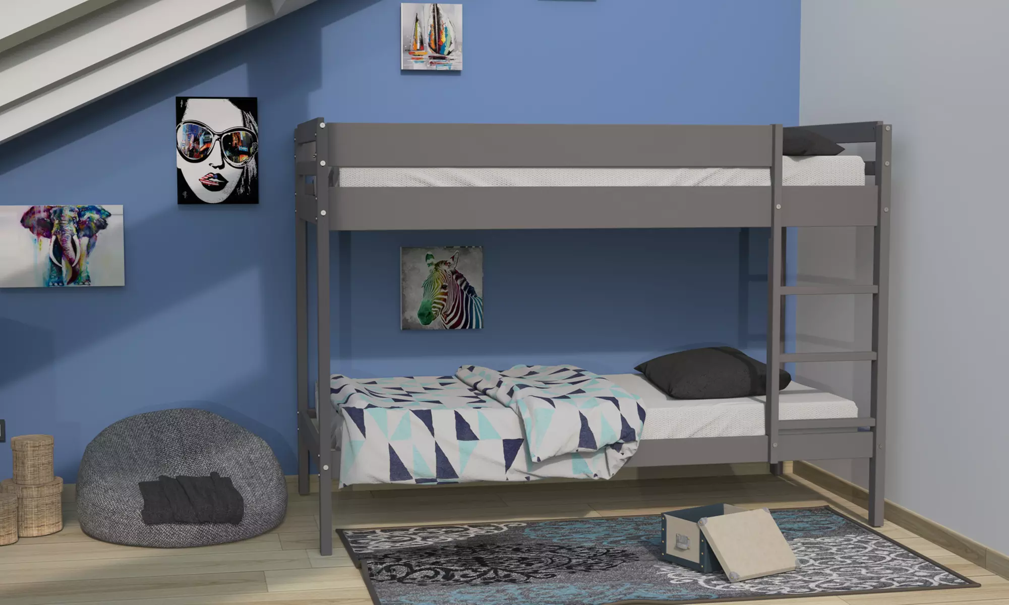 Lits superposés en bois avec sommiers 90x190 cm. Livraison offerte - Second Medium