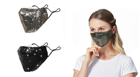 2 o 4 mascherine lavabili con paillettes, in cotone, disponibili in 2 colori