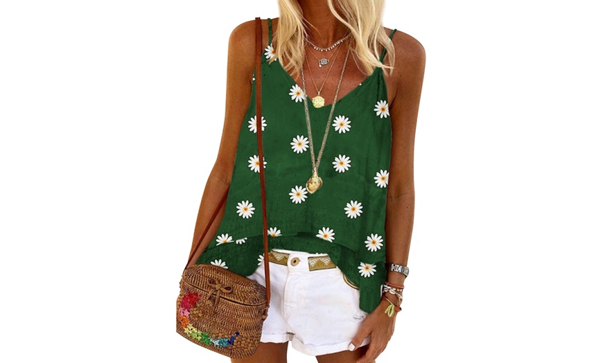 Image 4: V-Neck Daisy Print Vest Top