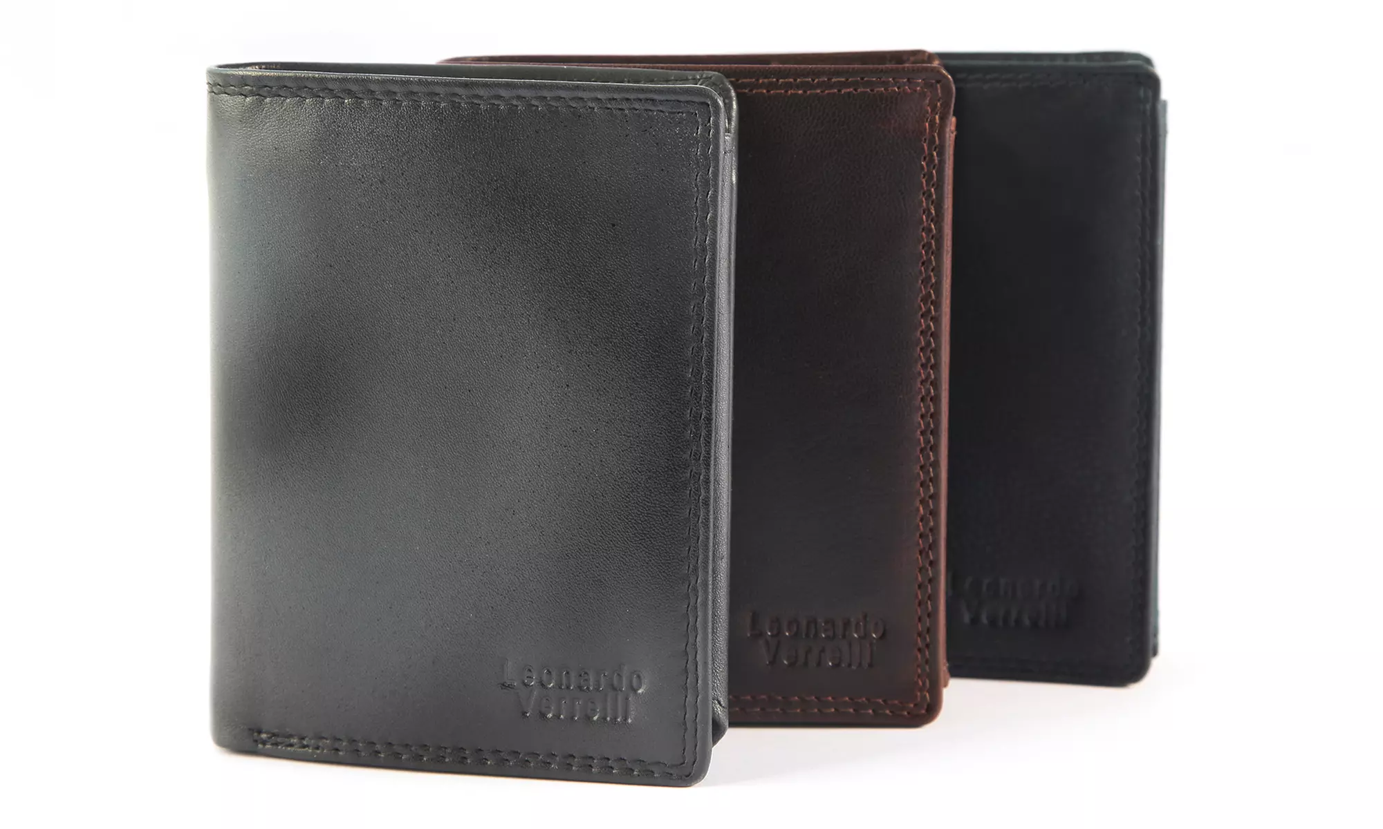 1, 2 ou 3 portefeuilles en cuir avec protection RFID de la marque Leonardo Verrelli, coloris et modèle au choix - Primary Image