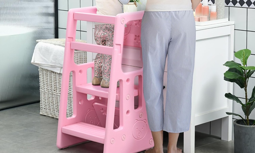 Image 2: HomCom Adjustable Toddler & Child Stepping Stool & Helper