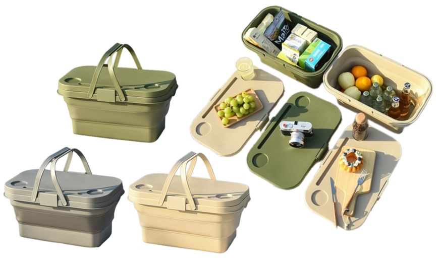 Image 1: Foldable Picnic Basket with Lid