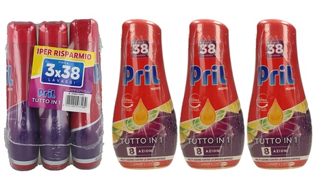 3 o 6 flaconi da 684 ml di detersivo per lavastoviglie Pril, da circa 38 lavaggi per flacone, disponibili in 2 fragranze