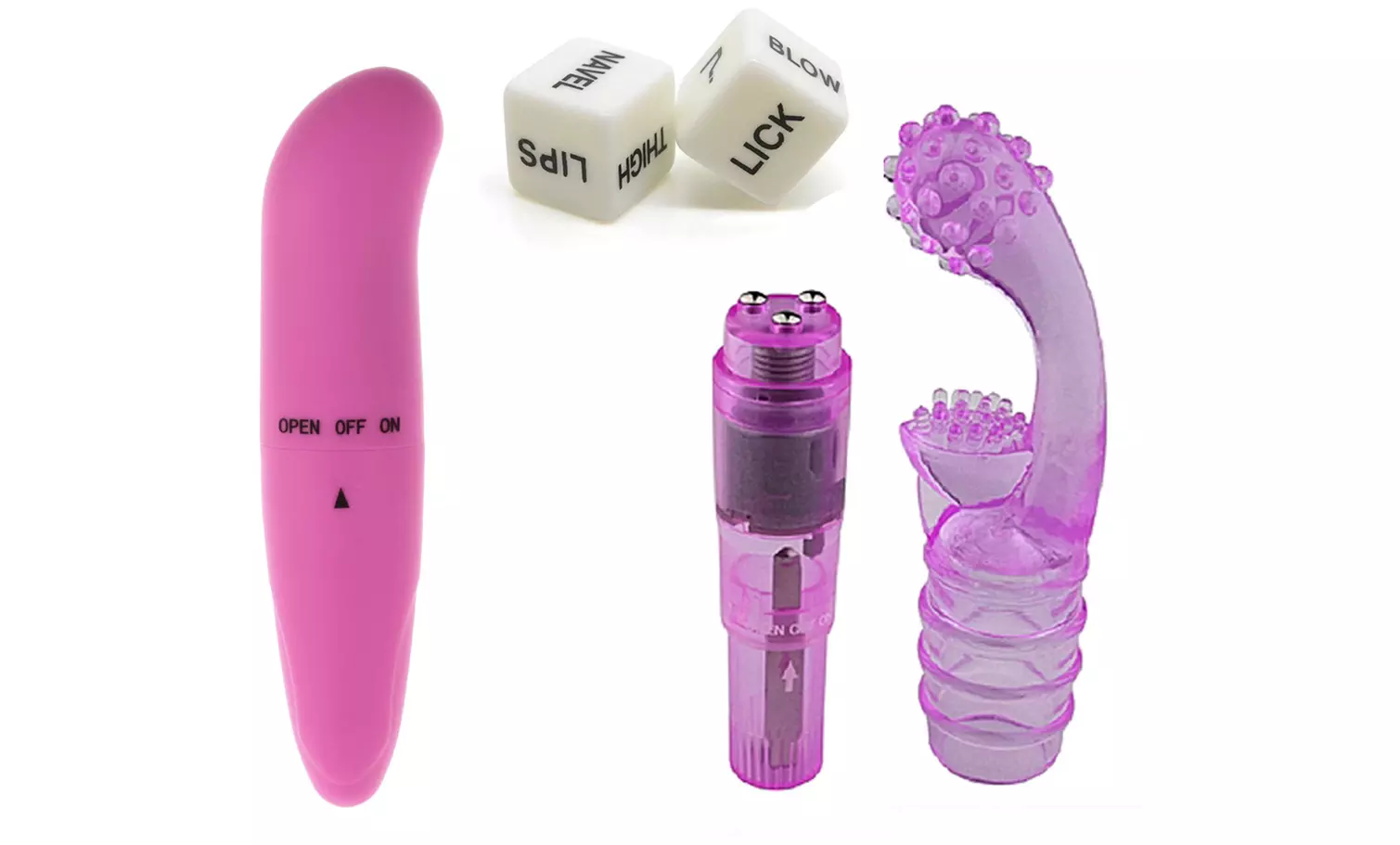 Kit de jouets pour adultes, composée de vibromasseurs et d'une paire de dés avec actions à mener - Primary Image
