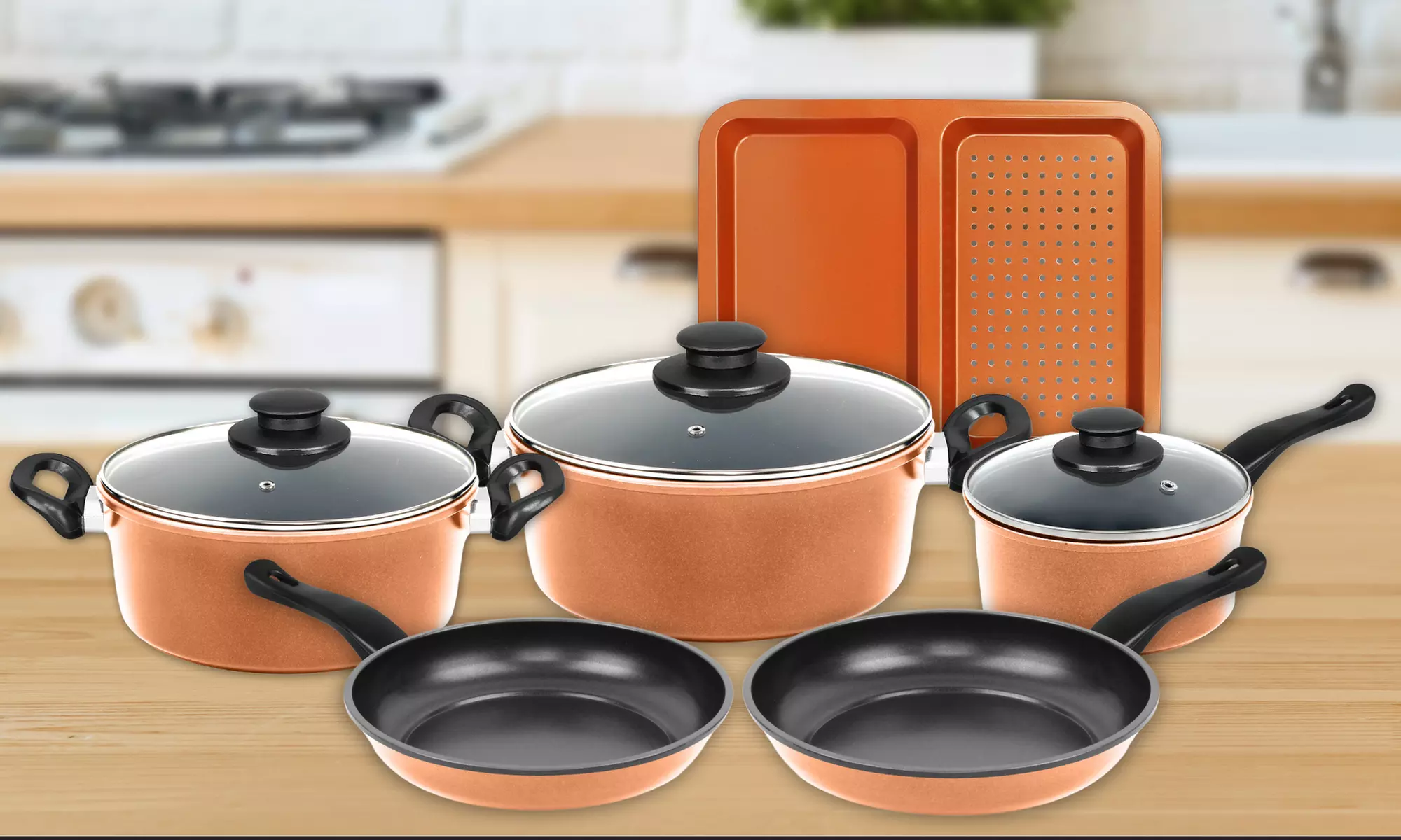 Batterie de cuisine anti-adhésive en cuivre 9 pièces Herzberg