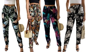 Multicolour Floral Printed Casual Cotton Trousers 