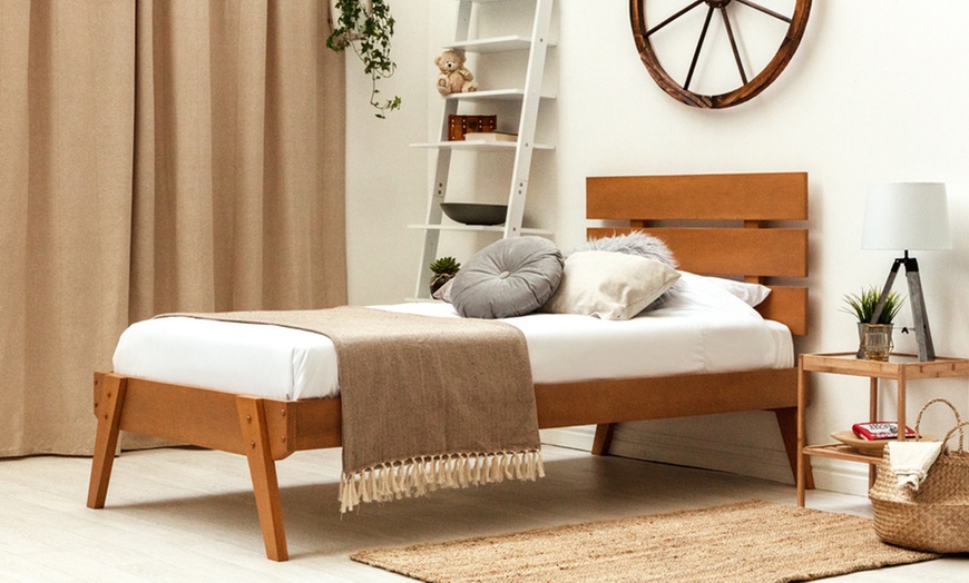 Image 2: Oak Nordic Style Wooden Bed Frame