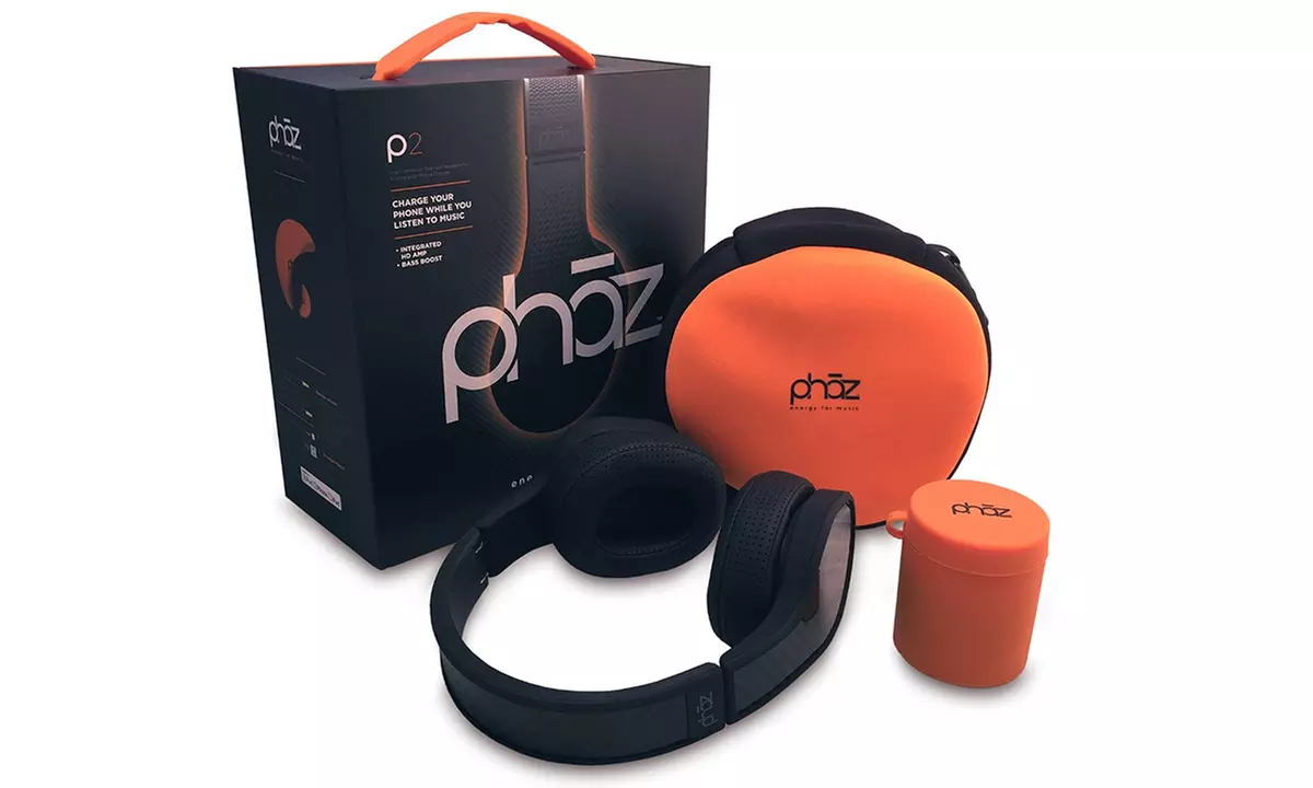 Phaz Music P2 Apple-Certified High-Definition Over-Ear Headphones with Integrated Smartphone Charger - Second Medium