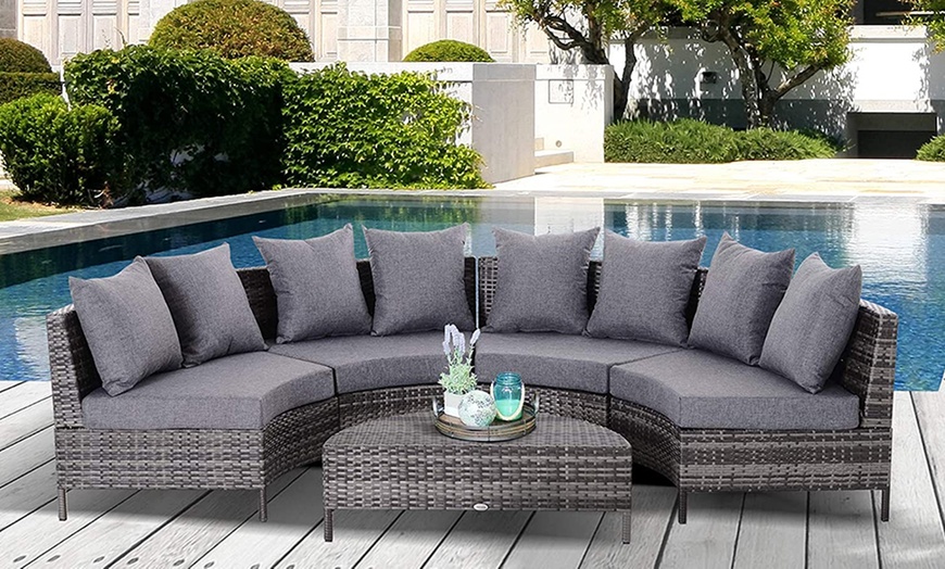 Image 2: Outsunny Half Moon Circle Rattan Outdoor Furniture Set