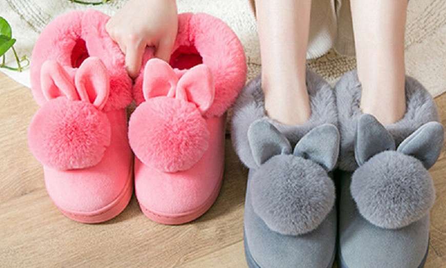 Image 1: Fluffy Rabbit Slippers