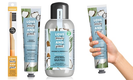 Lot avec brosse à dent, dentifrice et bain de bouche Love Beauty Planet