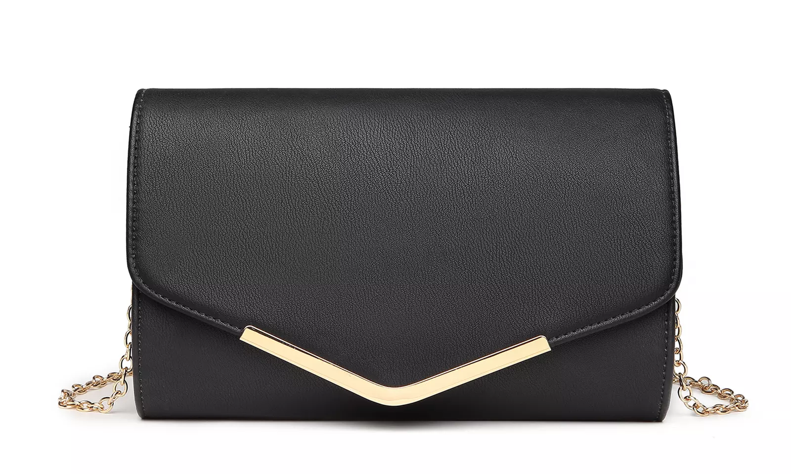 Miss Lulu Vegan Envelope Clutch Bag With Long Gold Chain Strap