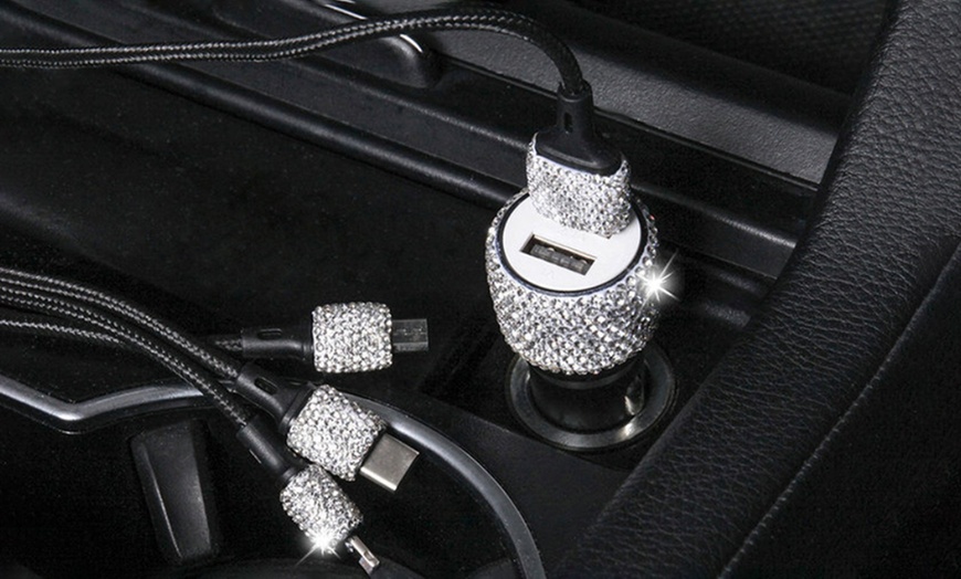 Image 5: Diamond Car Charger with Three-in-One Charging Cable