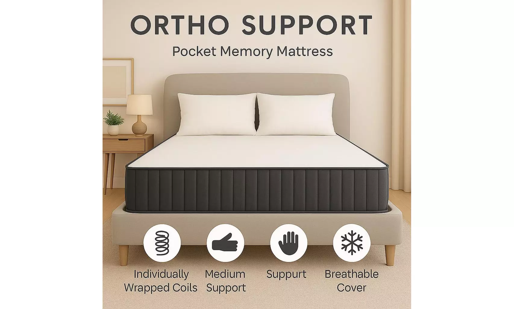 Sareer Furniture Felix Upholstered Bed Frame with Optional Mattress