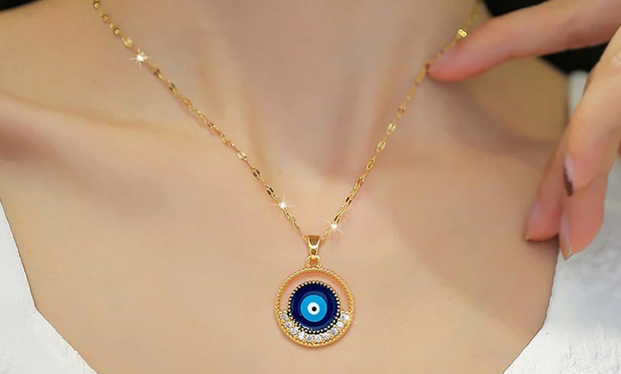 Image 3: Gold Evil Eye Pendant Necklace 