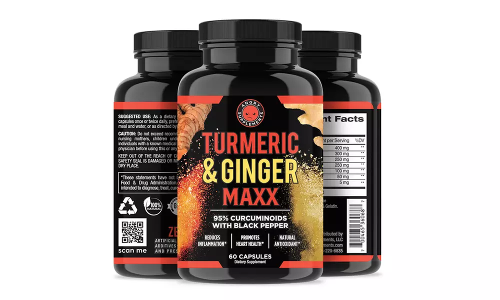 Angry Supplements Turmeric and Ginger Maxx Joint-Support Non-GMO Dietary-Supplement Capsules (1-, 2-, or 3-Pack) - Primary Image