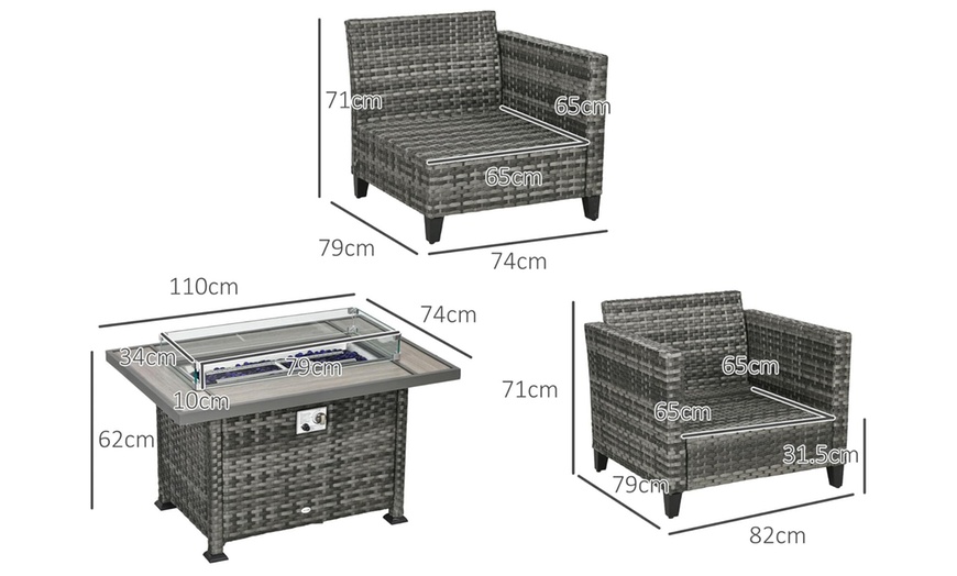 Image 6: Outsunny 5-Piece Rattan-Effect Furniture Set with Gas Fire Pit Table