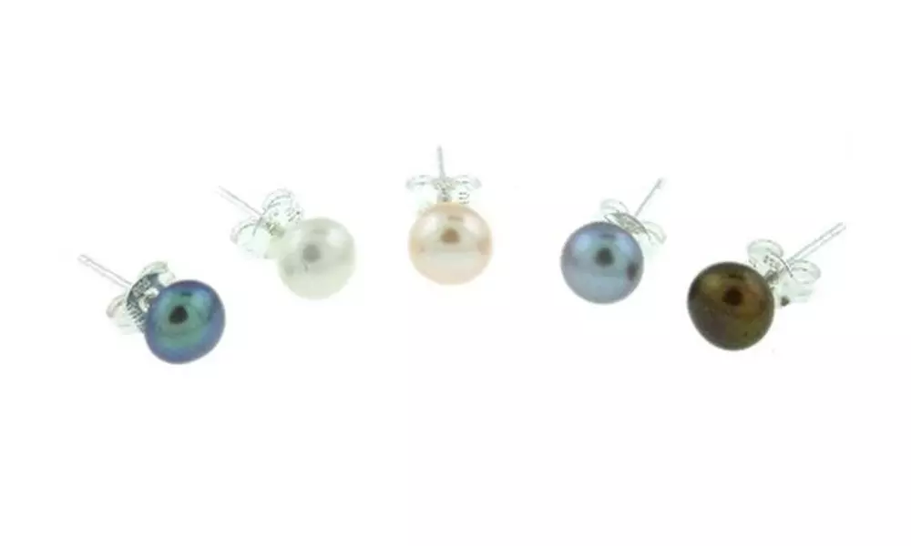 5 Pair Multi Color Freshwater Pearl Stud Earring Set