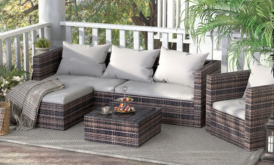 Image 3: Modular-Corner Rattan-Effect Outdoor Sofa Set with Optional Cover