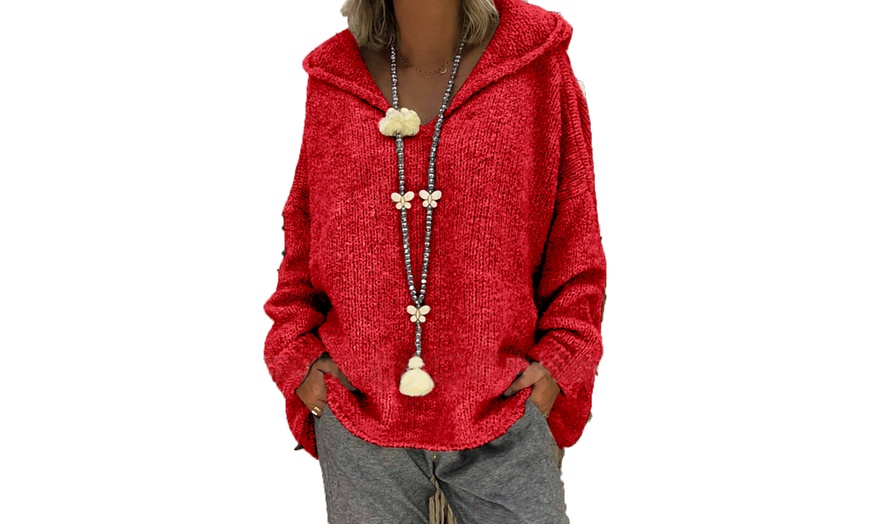 Image 14: Women's V-Neck Hoodie Sweater