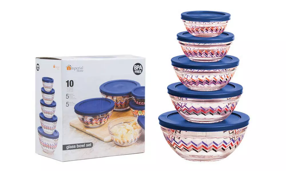 Chevron Glass Bowl Sets (10-Piece) - Second Medium