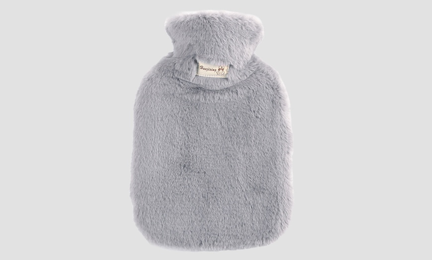 Image 10: Hot Water Bottle with Plush Cover