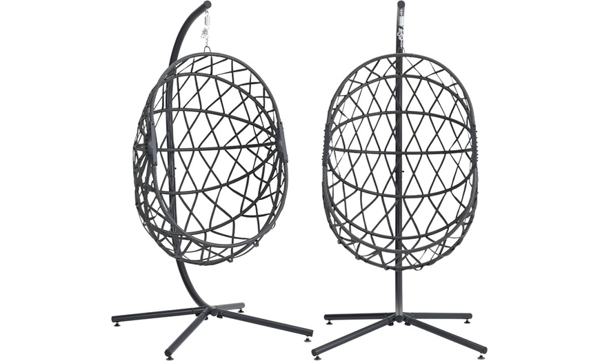 Image 4: Black Outdoor Hanging Egg Chair with Cushion