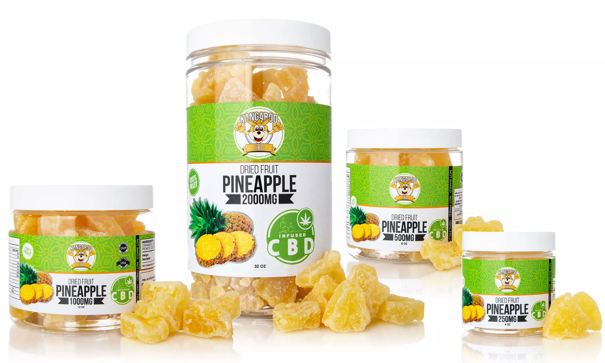 Kangaroo CBD Infused Dried Pineapple Fruit Slices (250mg–2000mg) - Primary Image
