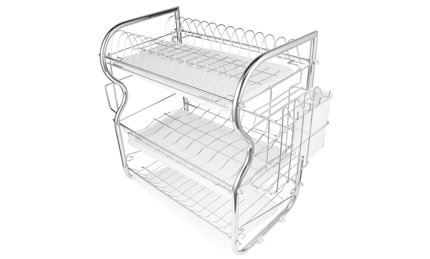 Image 5: Three-Tier Dish Drainer Rack Plate Draining Tray Board