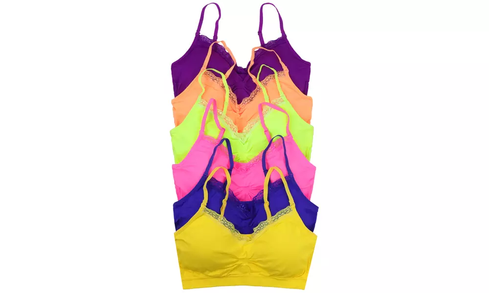 Women's Lace-Trim Padded Wirefree Bralette (6-Pack) - Second Medium