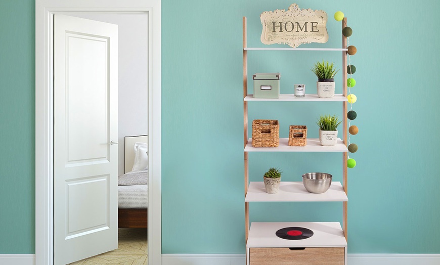 Image 2: Ladder Bookcase with Drawer