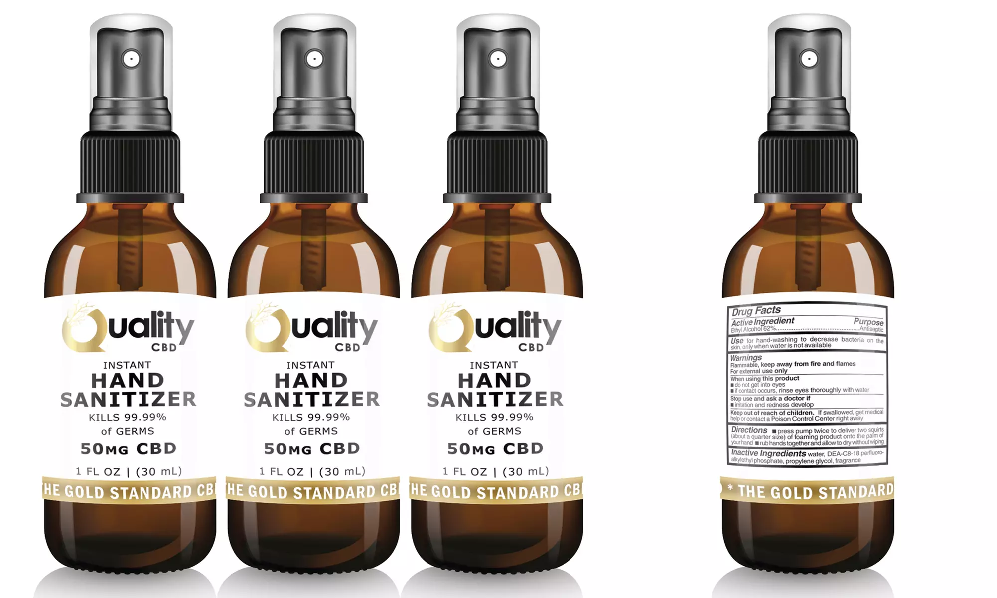 CBD Instant Hand Sanitizer Spray Bottle from The Gold Standard CBD (1-, 2- or 3-Pack) - Second Medium