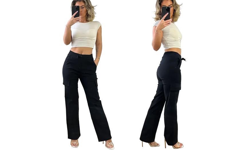 Image 3: Women's Wide-Leg Denim Cargo Trousers 