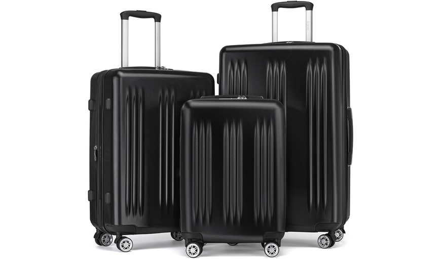 Image 10: Five-Piece Striped Expandable ABS+PC 20", 24'' and 28'' Suitcase 