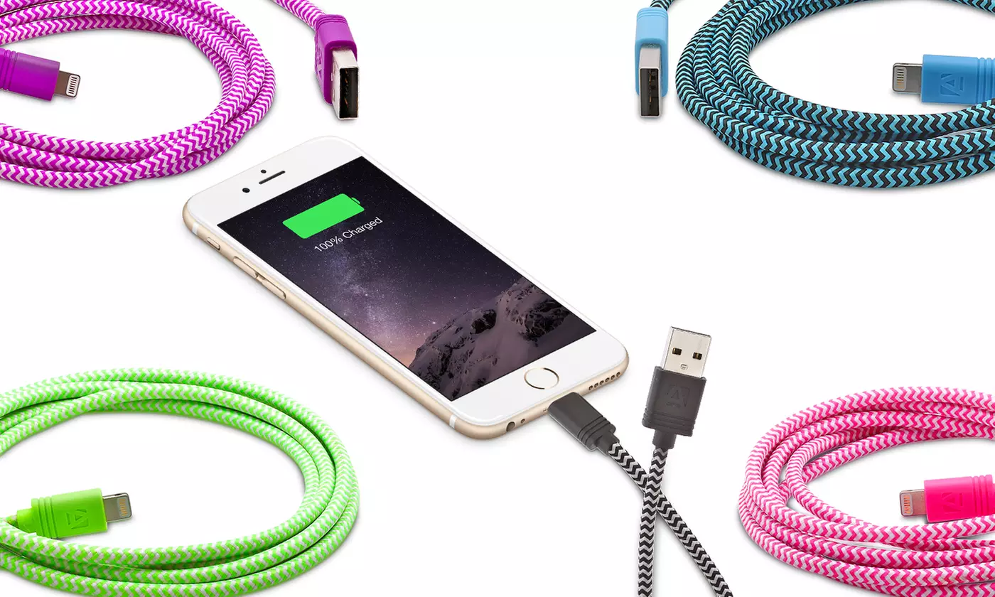 Aduro Apple-Certified Sync and Charge Fiber Cloth 3-Ft., 6-Ft., or 10-Ft. Lightning-to-USB Cables (1, 2, or 3-Pack) - Primary Image