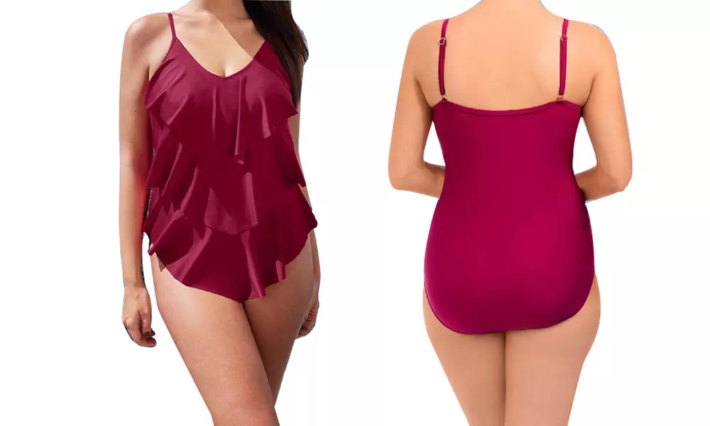 Women's Tiered Ruffle One-Piece Swimsuit. Plus Sizes Available. - Second Medium