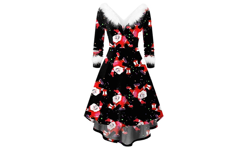 Image 3: Women's Christmas V-Neck Plush Dress