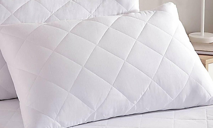 Image 1: Pair Of White Anti Allergy Quilted Pillow Protectors

