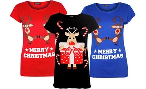 Christmas Printed Cap Sleeve T-Shirt