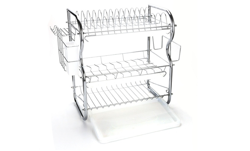 Image 4: Three-Tier Dish Drainer Rack Plate Draining Tray Board