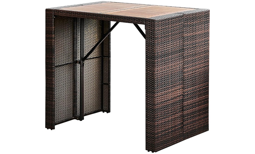 Image 5: Rattan-Effect Five-Piece Bar Height Dining Set with Wooden Tabletop