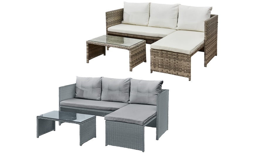 Image 3: Florence 3-Seater L-Shaped Garden Corner Sofa Set with Table