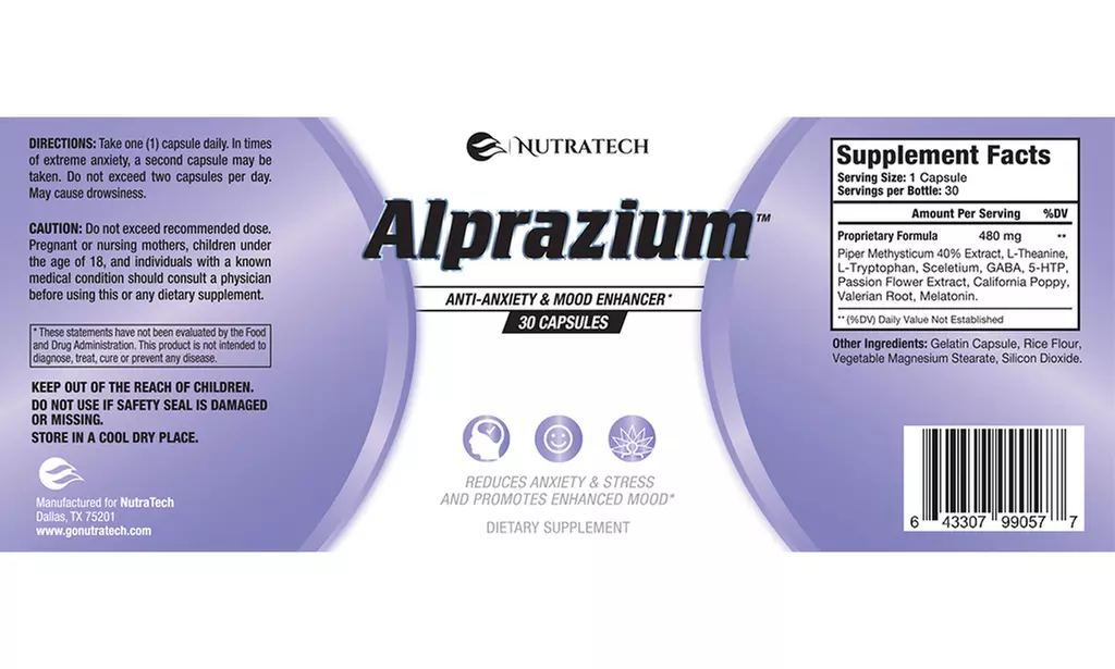 Nutratech Alprazium Mood-Enhancer and Anti-Anxiety Supplement (30-Count) - Second Medium